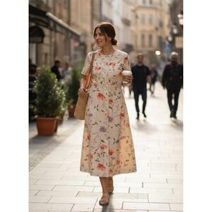 NWT Linen 2 Piece Petite Tomato Girl Floral Summer CottageCore Picnic Midi